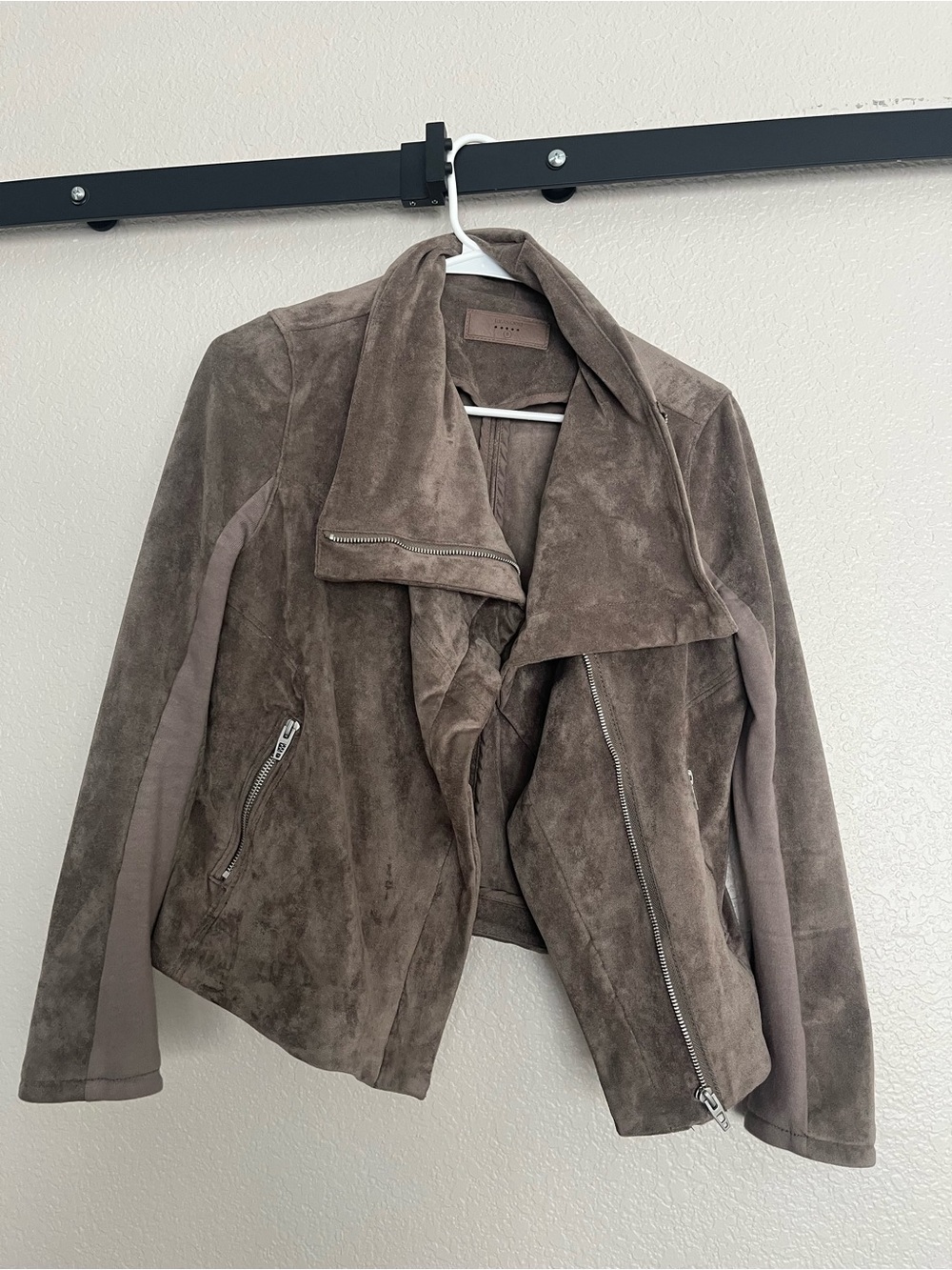 Blank NYC Taupe Suede Draped Moto Jacket